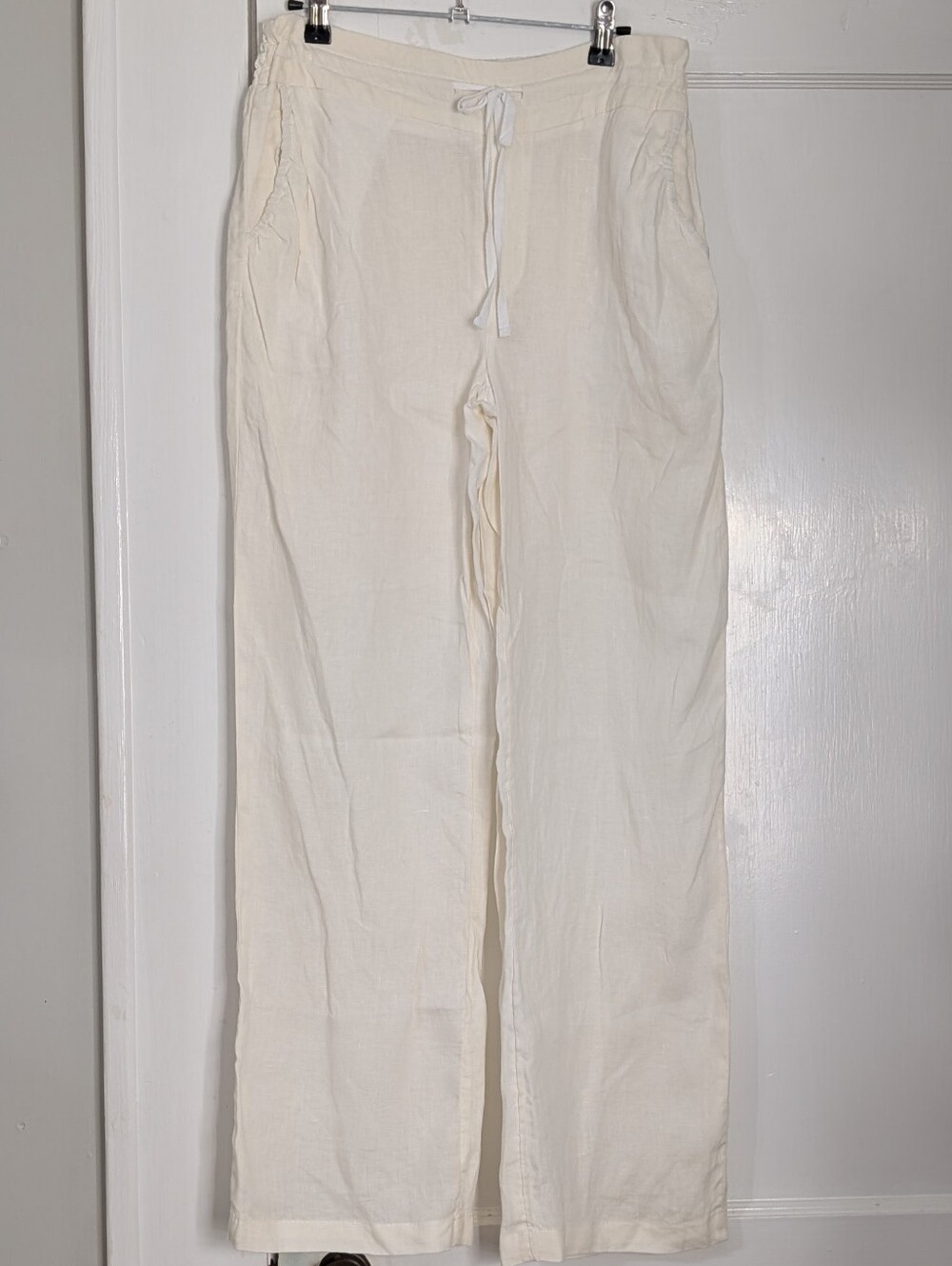 Cynthia Rowley Women's Sz M 100% Linen Pants Cream Ivory Coastal LagenlookIn e